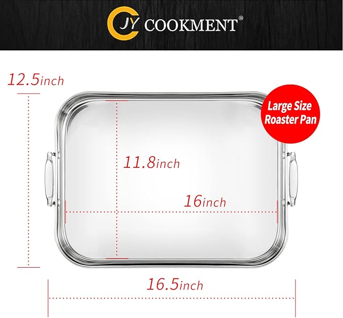 JY COOKMENT Roasting Pan with Baking Rack, 16.5 Inch Stainless Steel Turkey - Image 4