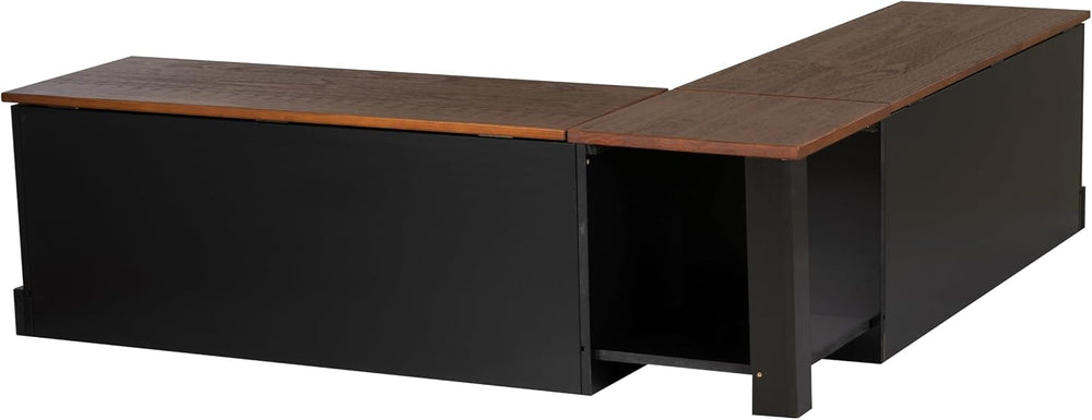 Linon Harris Black and Walnut Backless Kitchen Dining Nook with Hidden Storag...