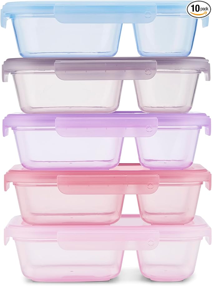 Ello Snap & Nest 10-Piece 3 Cup Plastic Divided Meal Prep Set, Reusable Food by Ello