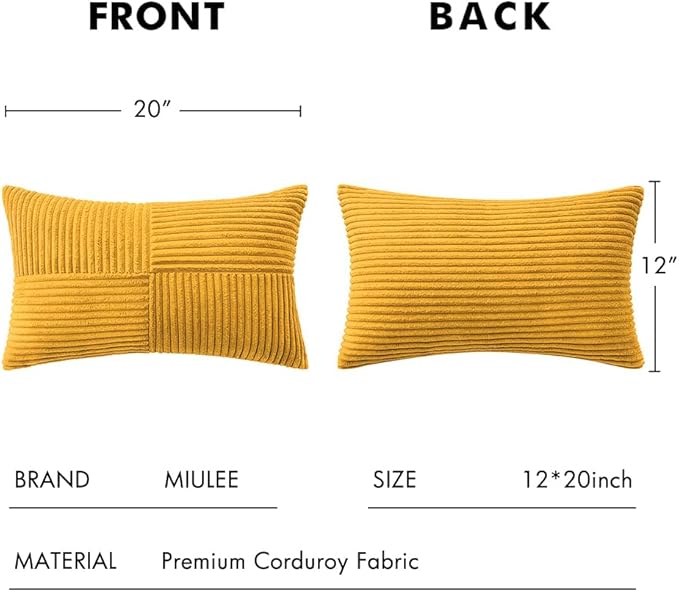 MIULEE Mustard Yellow Decorative Lumbar Throw Pillow Covers 12x20 Inch - Image 6