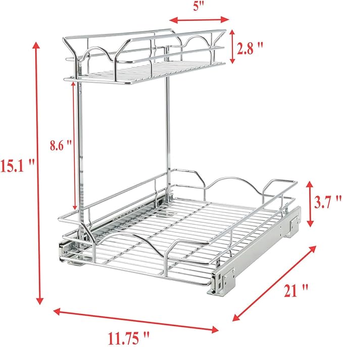 OCG Under Sink Cabinet Organizer Two Tier Pull Out Shelf, Under Sink Sliding