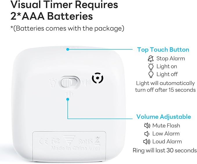 Yunbaoit Visual Timer with Night Light, 60-Minute Rainbow Countdown Timer - Image 5