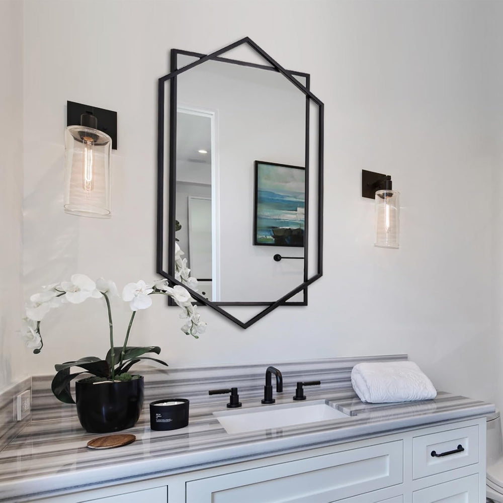 Black Bathroom Mirror, 20"x32" Decorative Mirror with Metal Frame
