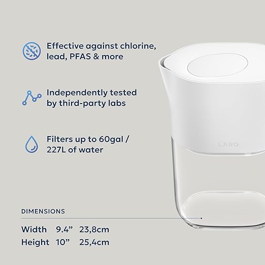 LARQ Water Filter Pitcher 1.9L – Nano Zero Filter Removes Chlorine, PFAS &amp...