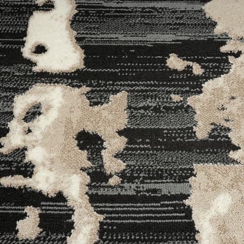 Abani Black and Cream Area Rug | 8' x 10' Tan and Beige Abstract Patt...