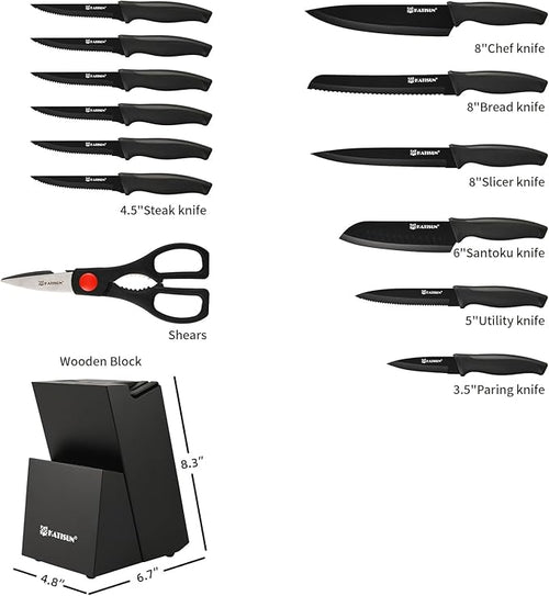 15-Piece Stainless Steel Kitchen Knife Set, Built-in Knife Sharpener, - Image 2