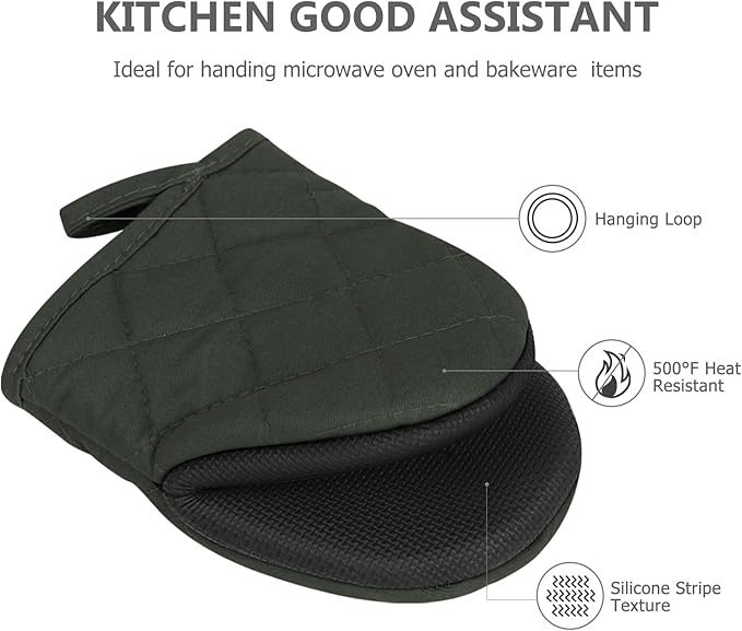 Short Oven Mitts, Heat Resistant 500°F, Silicone Grip Kitchen Gloves, Non-Slip - Image 3
