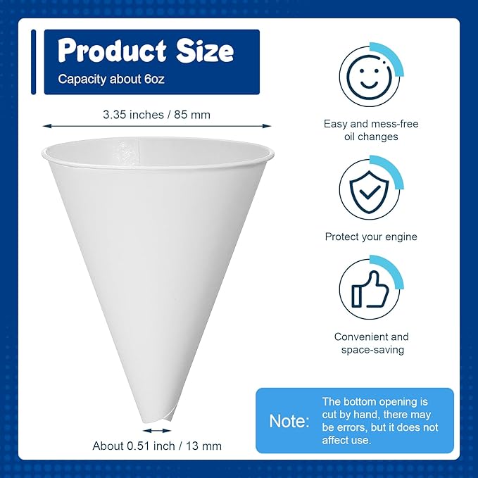 SiliFine 25 Pcs Paper Funnels for Motor Oil 6 oz Disposable Engine Oil Funnel - Image 2