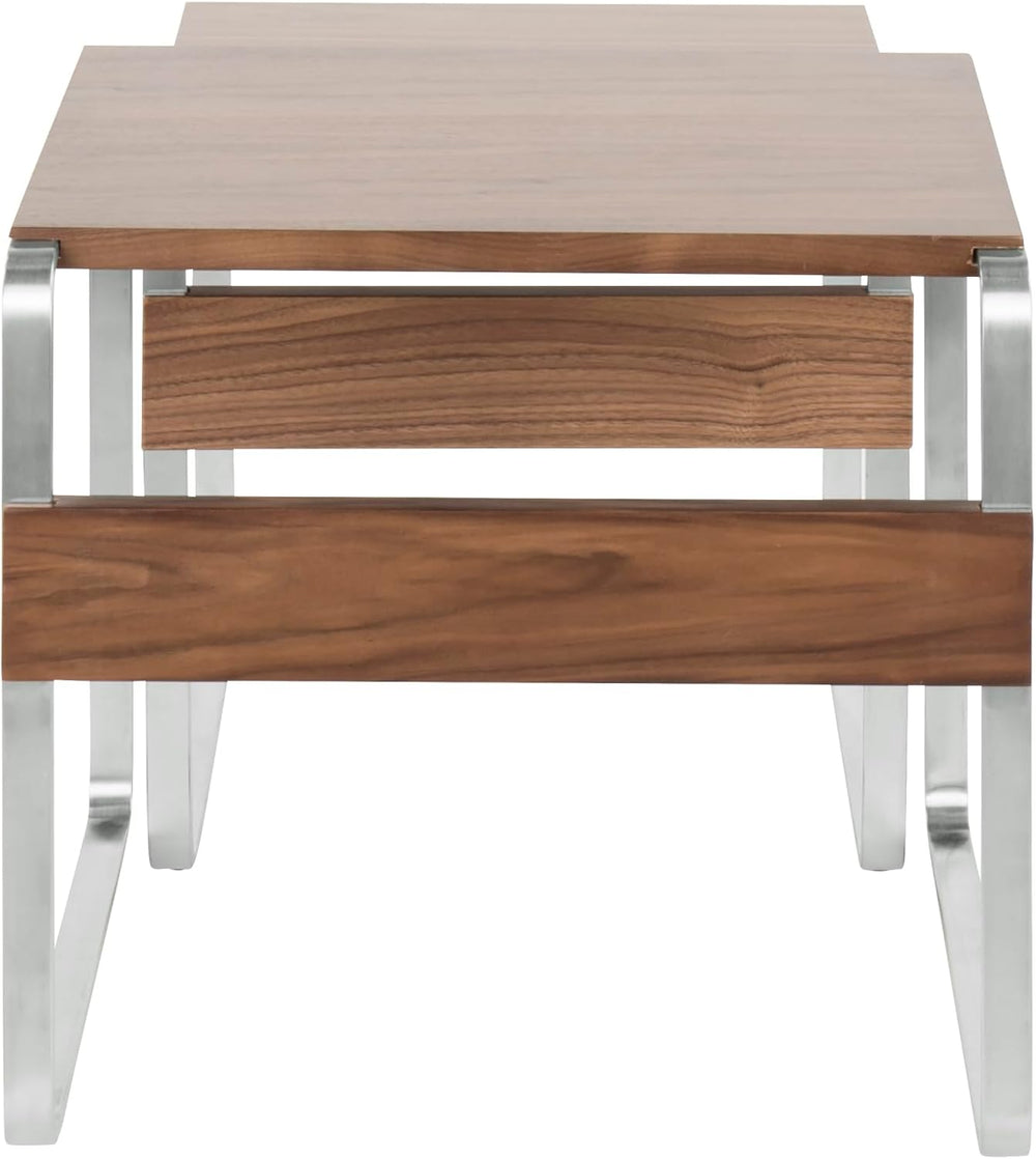 Side Mid-Century Modern Nesting Tables in Stainless Steel and Walnut | Two-ta...