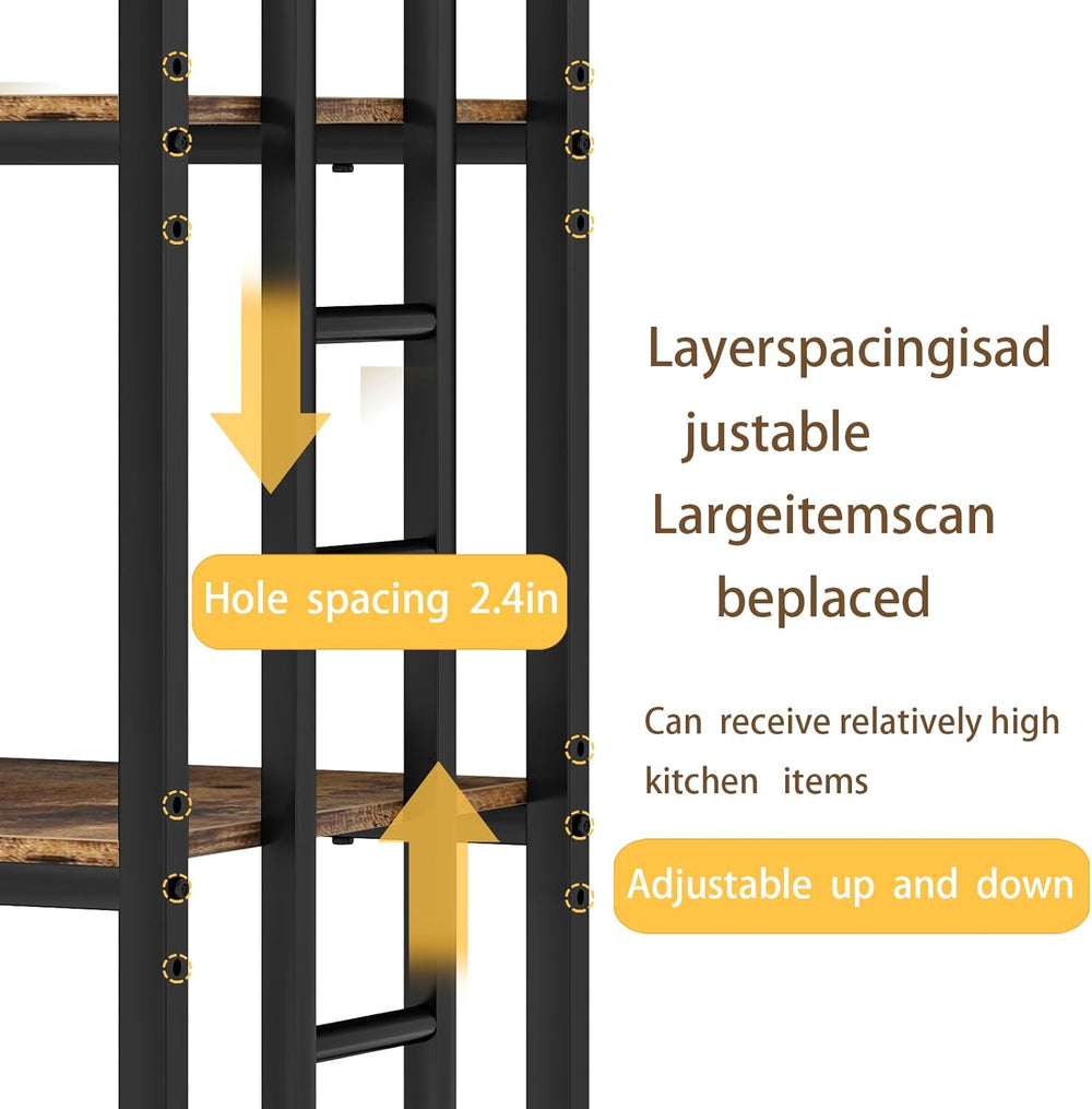 4 Tier Bakers Rack for Kitchens, Adjustable Microwave Stand with Storage, Met...