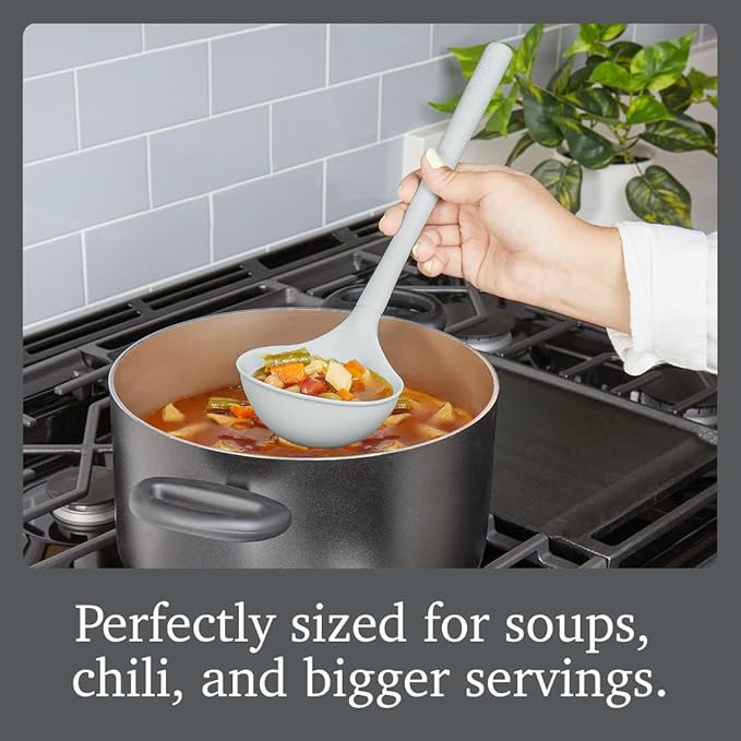 Tovolo Flex Core Silicone Ladle BPA Free Oyster Gray Deep Silicone Soup Ladle - Image 4