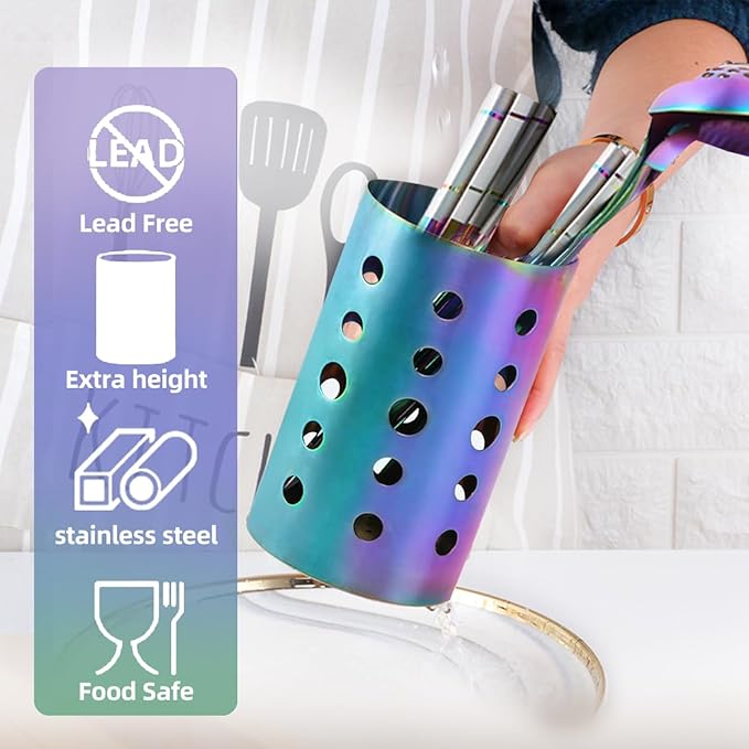 QRU Kitchen Utensil Holder for Countertop, Stainless Steel Cooking Utensil - Image 3