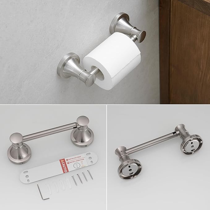 RUMOSE Toilet Paper Holder and Hand Towel Ring Brushed Nickel Wall Mount - Image 8