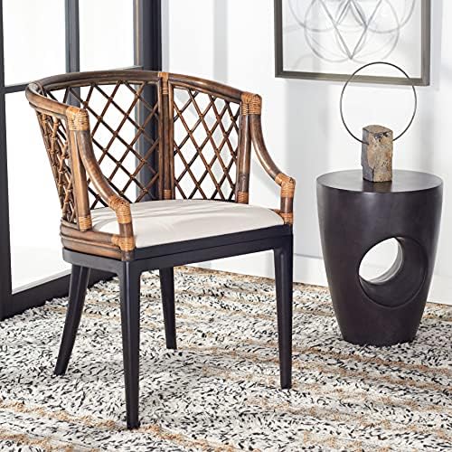 SAFAVIEH Carlotta Rattan Arm Chair 19.3”, Solid Wood Brown & Black SEA4013C