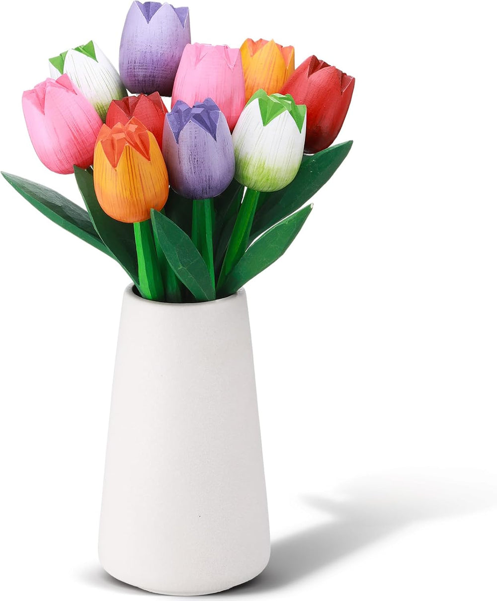 CroBlissful 10 Pcs 9 Inch Spring Wooden Tulip Flowers for Decoration