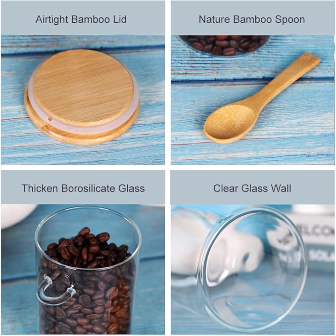 Glass Jar with Bamboo Lid and Spoon, Salt and Sugar Containers - Image 3