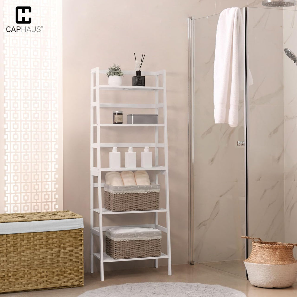 CAPHAUS Bookshelf, 5-Tier Bookcase, Tall Ladder Shelf with Bamboo Frame,Frees...