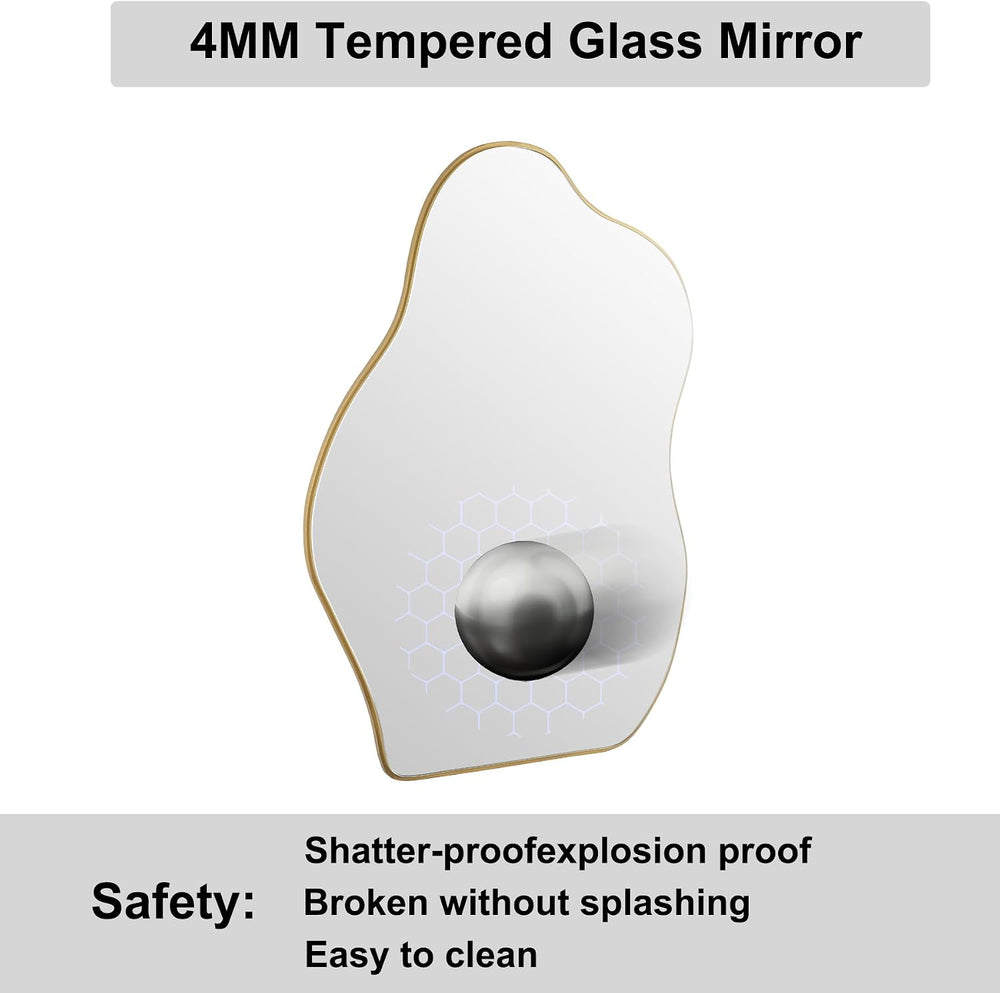 Irregular Asymmetrical Wall Mirror, 28" x 20" Gold Bathroom Mirror