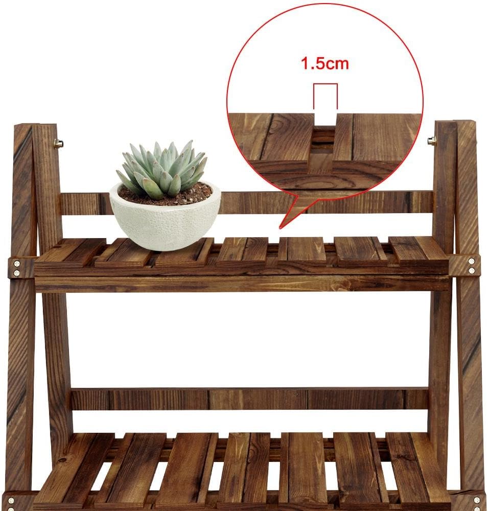 Yaheetech Wooden Plant Stand, 3 Tier Plant Stand, Foldable Ladder Shelves | L...