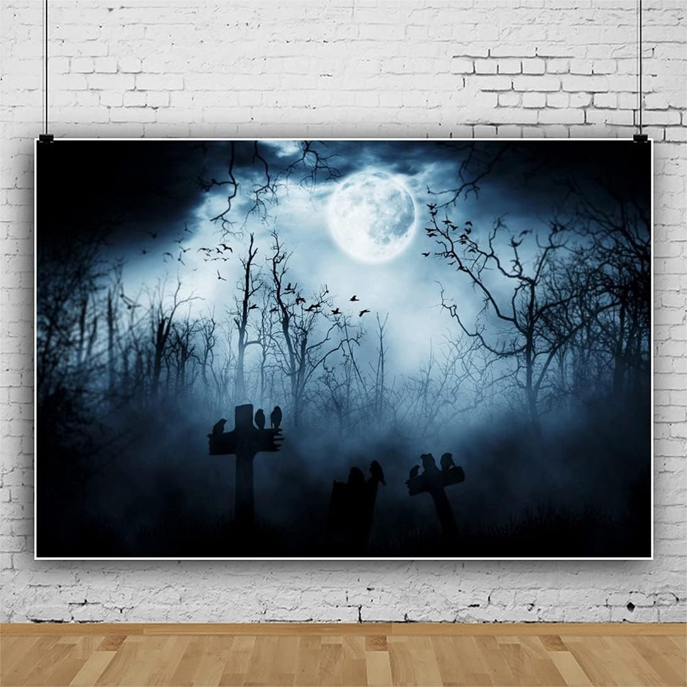Leyiyi 10x7ft Gothic Happy Halloween Backdrop Grunge Misty Graveyard Grave St...