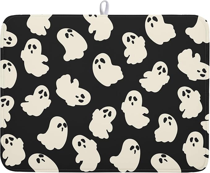 Halloween Ghosts Dish Drying Mat by Kawani