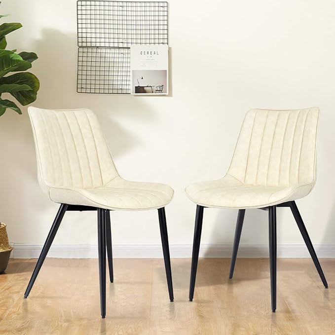 Faux Leather Dining Chairs Set of 2 Mid Century Modern Leisure Upholstered Ch...