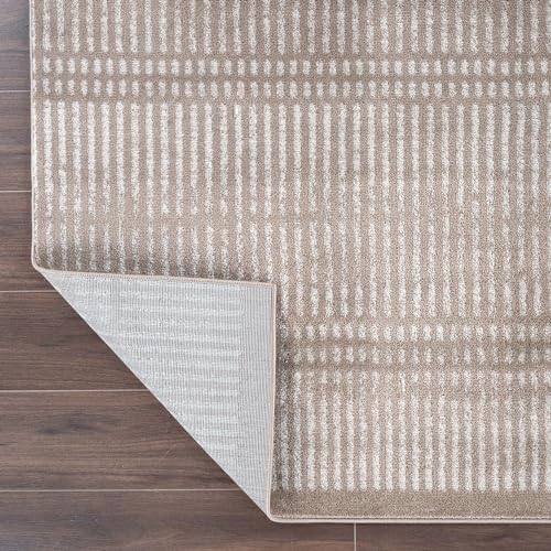 Rugshop Contemporary Stripe Lines High Traffic Area Rug Beige 7'10" ...