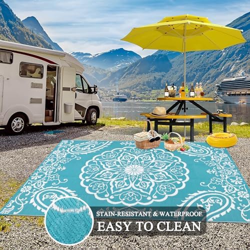 Pauwer Reversible Outdoor Rug, 6'x9', Waterproof Polypropylene Patio ...