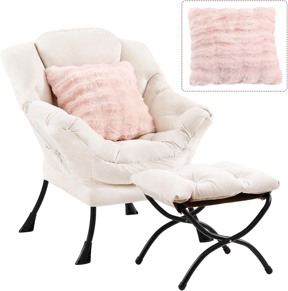 Lazy Chair with Ottoman, Comfy Reading Chair for Bedroom