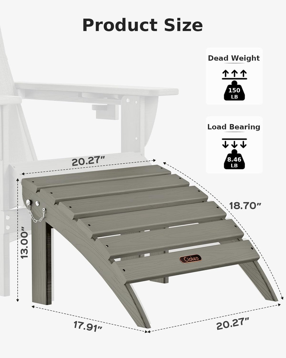Ciokea Folding Outdoor Footstool for Adirondack Chair,Gray