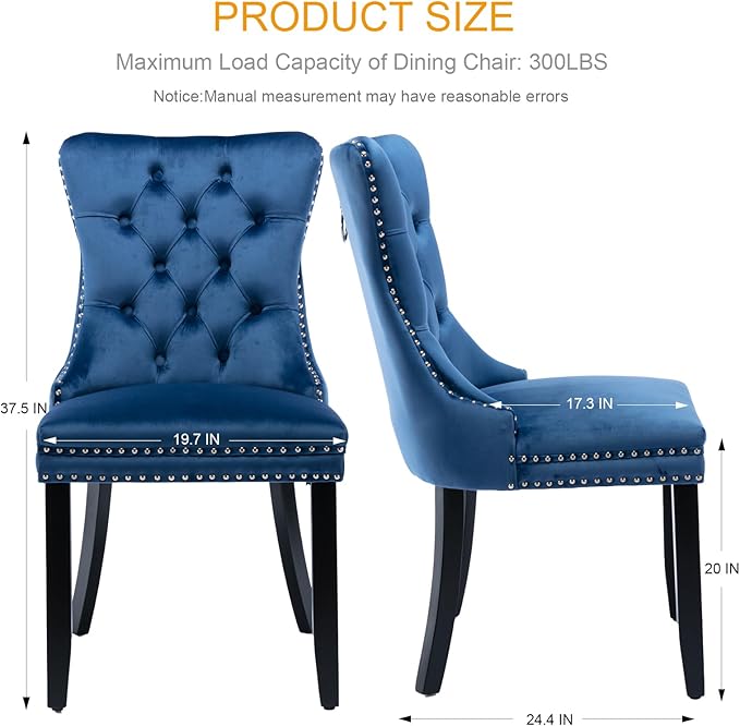 Velvet Dining Chairs Set of 6, Tufted Upholstered Dining Room Chairs with Bac...