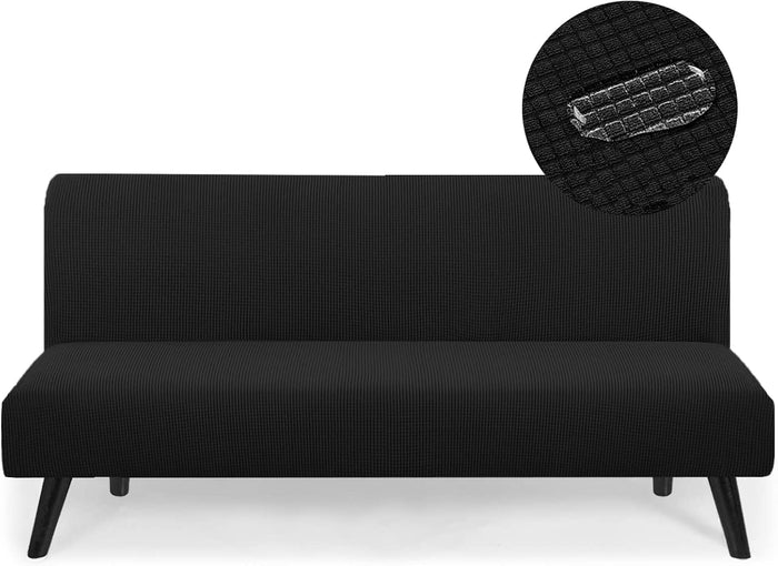 Water Repellent Armless Futon Cover Sofa Bed Slipcover, Full Size Futon Mattress Cover, Soft & Stretch Furniture Protector for Pets, Black