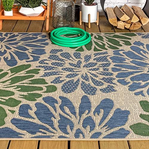 JONATHAN Y Floral Textured Weave Indoor Outdoor Area Rug 8X10 Navy/Green, Zin...