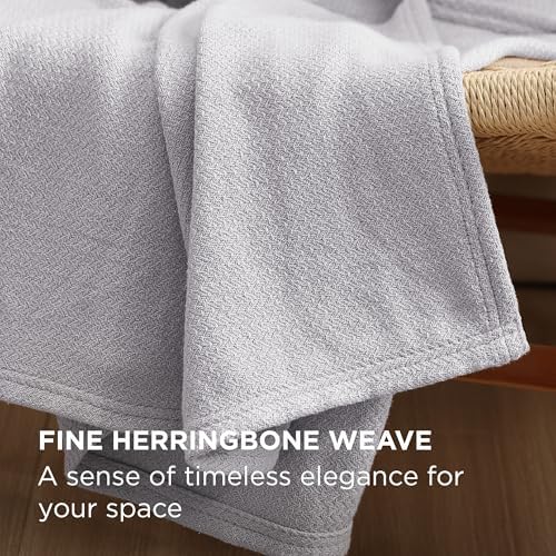 Bedsure 100% Cotton Blanket, Herringbone Weave, Queen Size, Cool Grey