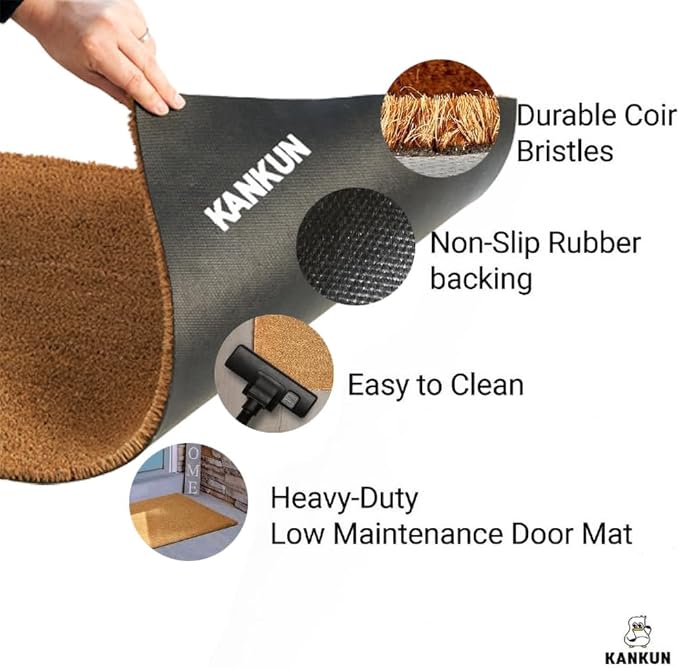KANKUN Coco Coir Door Mat with Heavy Duty Backing, Welcome Doormat, Doormat - Image 4