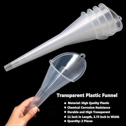 4 Pcs Long Neck Oil Funnel for Automotive, Wide Mouth Plastic Funnel, Long - Image 3