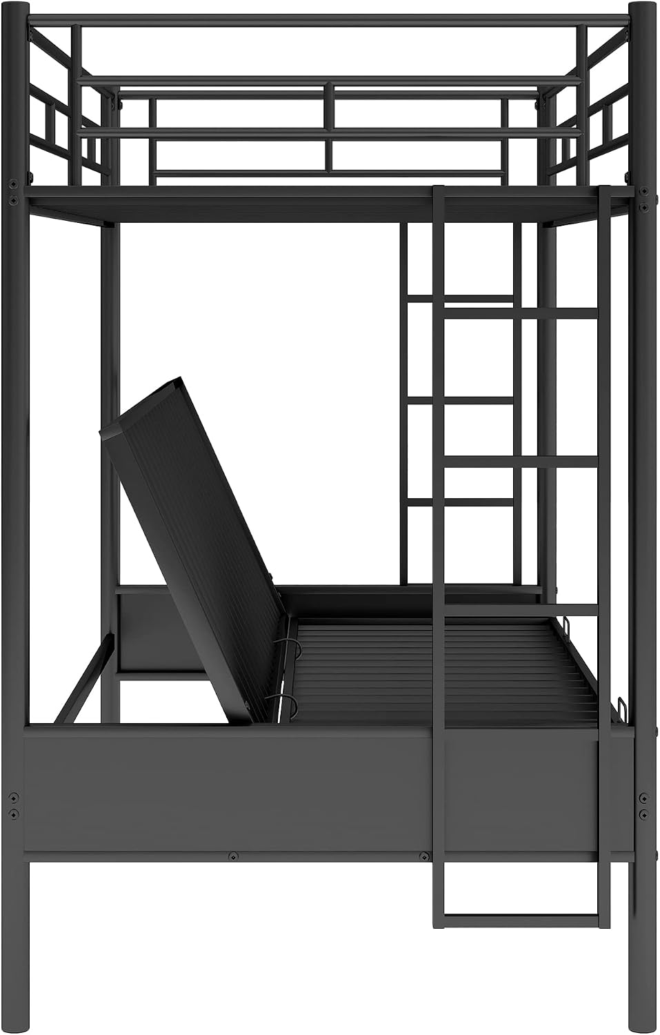 Polibi Twin Over Full Metal Bunk Bed with Two Side Ladders and Guardrail, Bot...