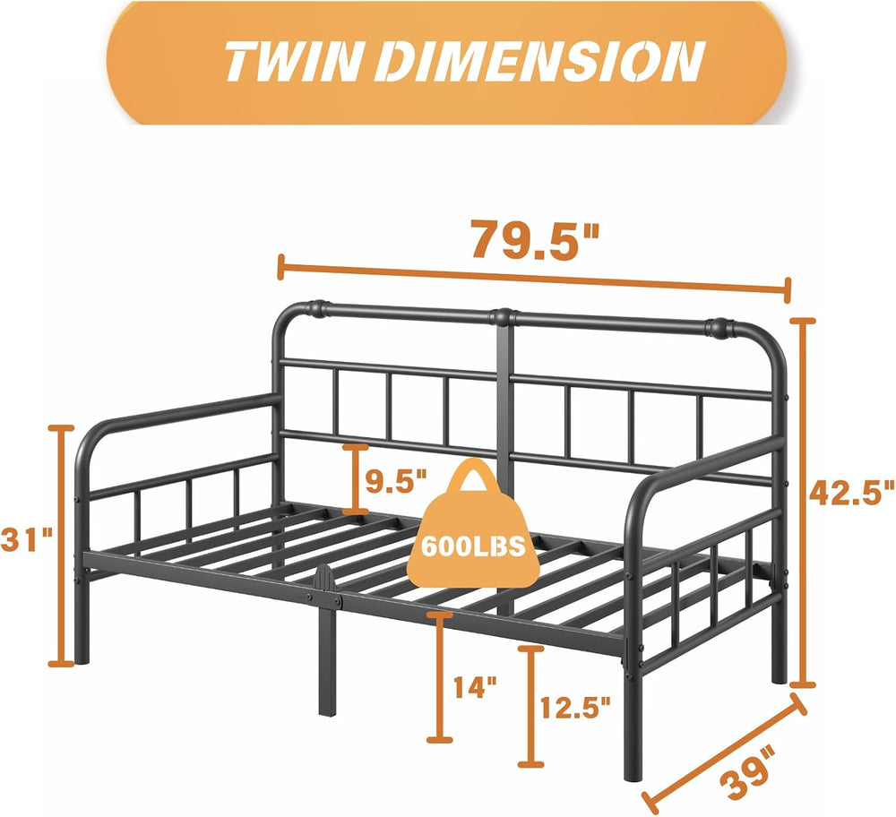Twin Daybed Frame, Classic Day Bed Frame Twin Size with Headboard, Metal Plat...