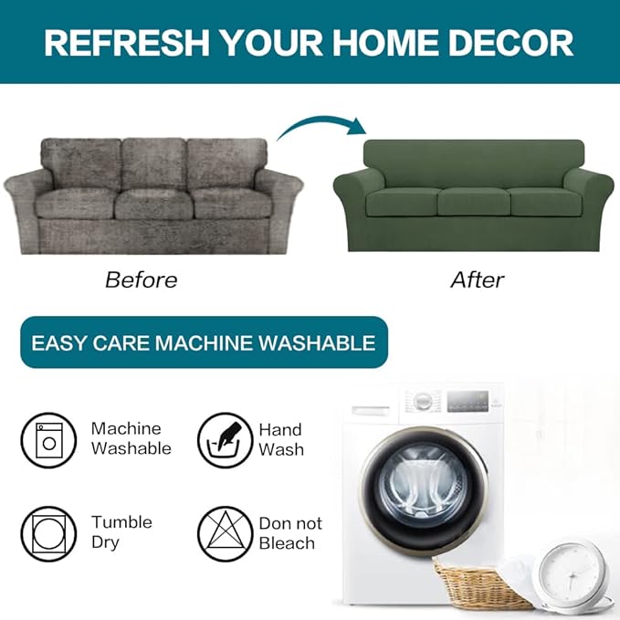 Turquoize 4 Piece Sofa Covers for 3 Cushion Couch Sofa Slipcover Soft Couch - Image 7