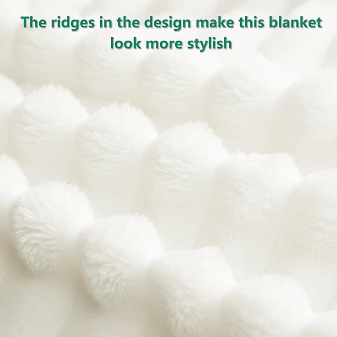 HIMEET Off White Ribbed King Size Blanket - Image 3
