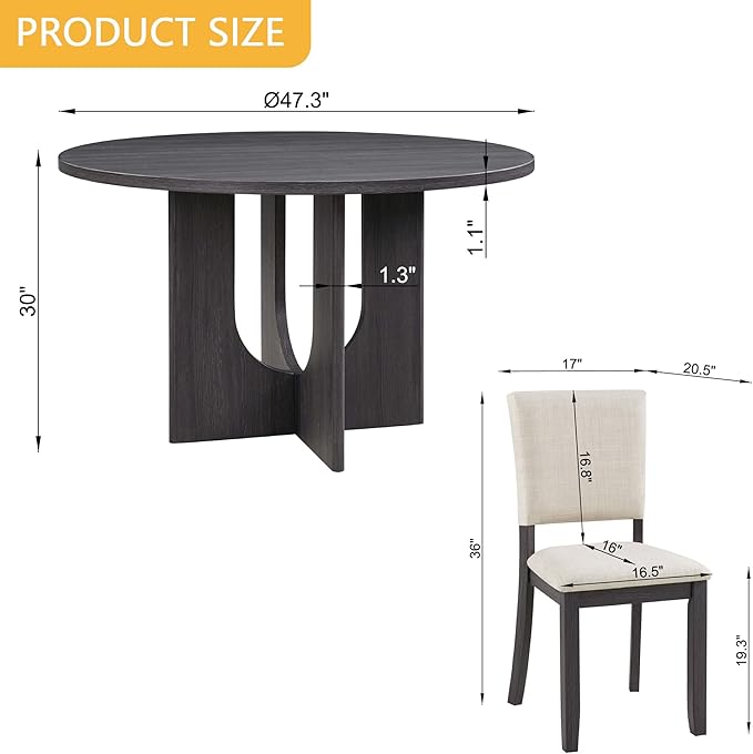 KEIKI 5-Piece Standard Height Dining Table Set with Round Table and 4 Upholst...
