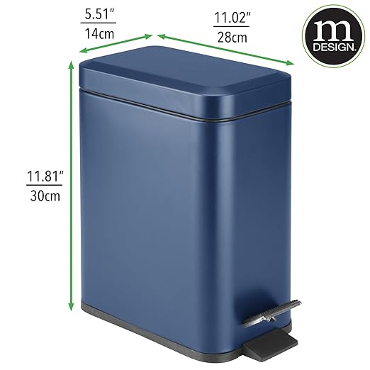 mDesign Small Modern 1.3 Gallon Rectangle Metal Lidded Step Trash Can, Compact - Image 3