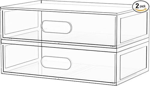 2 Pack Clear Makeup Storage Drawer, Acrylic Cosmetic Display Case by Aurblozen