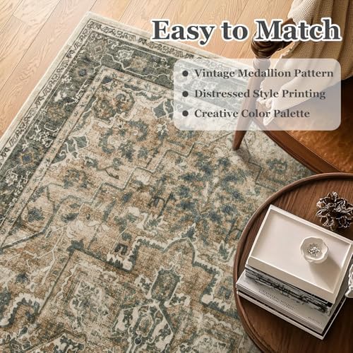 Vintage Distressed 5x7 Area Rugs for Living Room Bedroom Non Slip Washable, M...