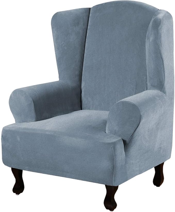 H.VERSAILTEX Wingback Chair Covers Velvet Plush Wing Chair Slipcover 1 Piece by HVERSAILTEX