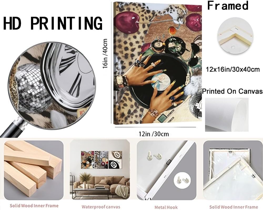 Fashion Cheetah Wall Art Set of 3 Leopard Wall Decor Pictures Lucky 8 Ball Po...