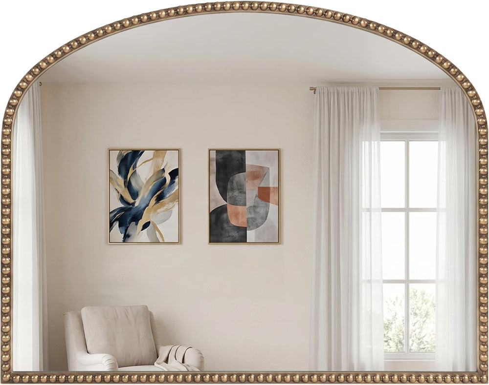 Antique Gold Arched Wall Mirror, 36" x 28" Beaded Mirror
