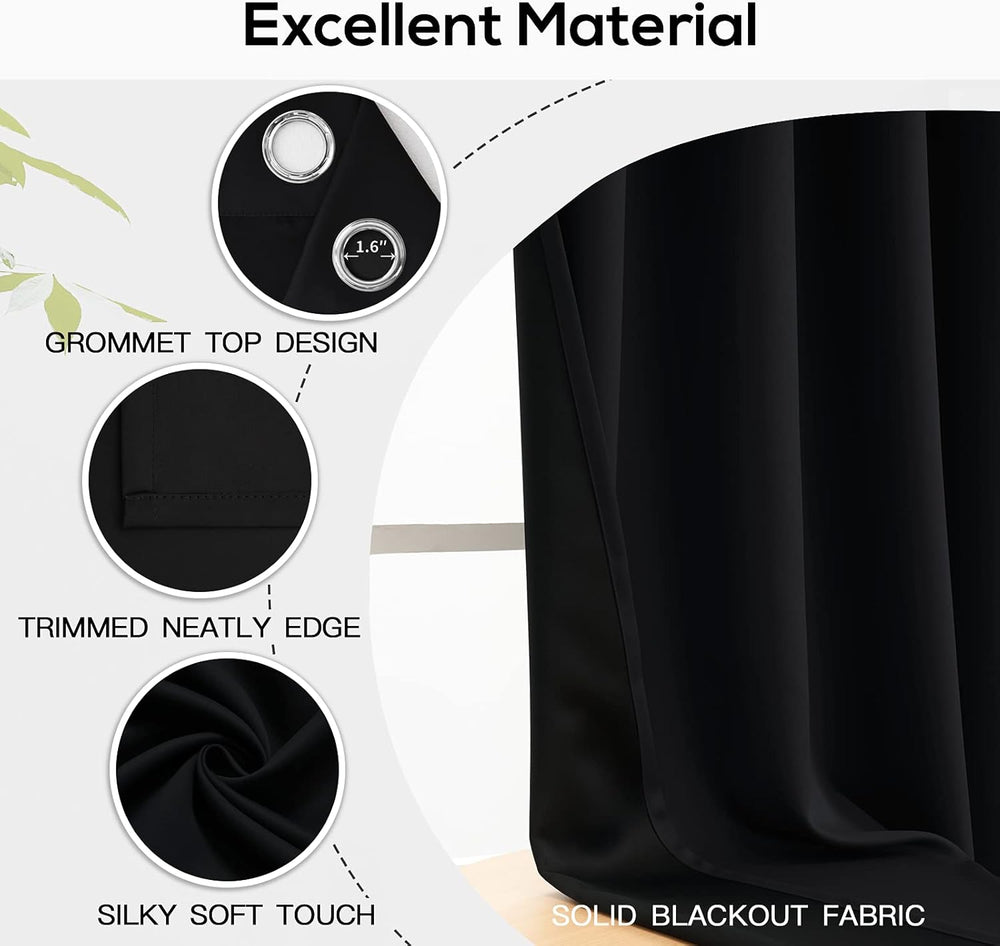 Yakamok Black Blackout Curtains 63 inches Long for Bedroom 52" Wide 2-Panel