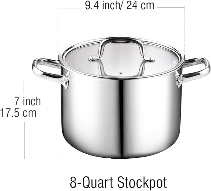Cook N Home Stainless Steel Stockpot 8 Quart, Tri-Ply Clad Soup Pot - Image 3