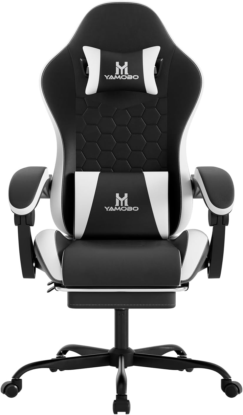 Gaming Chair, Computer Office Chair with Footrest, Adjustable Height & Ba...